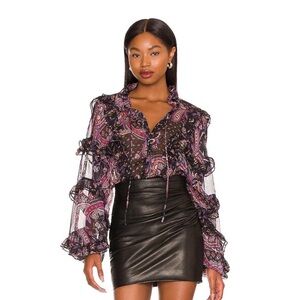 Misa Los Angeles Floral Bohemian Beautiful Long Sleeve Top M